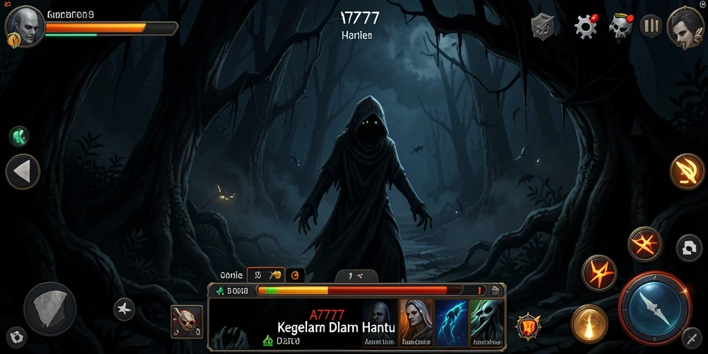Screenshot A7777 menampilkan suasana mencekam dalam gameplay Horror.