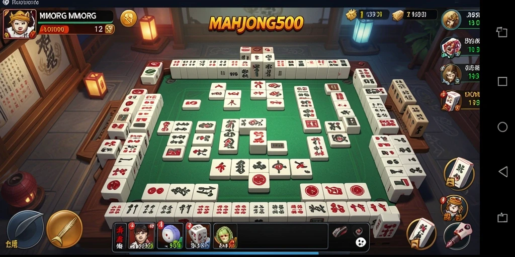 Tangkapan layar gameplay menunjukkan pertempuran epik dalam MAHJONG500.