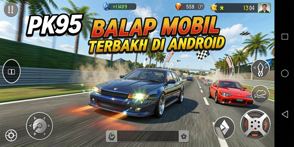Screenshot gameplay PK95 menampilkan aksi balap yang seru dan grafis menawan.