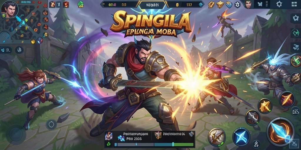 Screenshot SPINGILA menampilkan aksi pertarungan mendebarkan di arena MOBA.